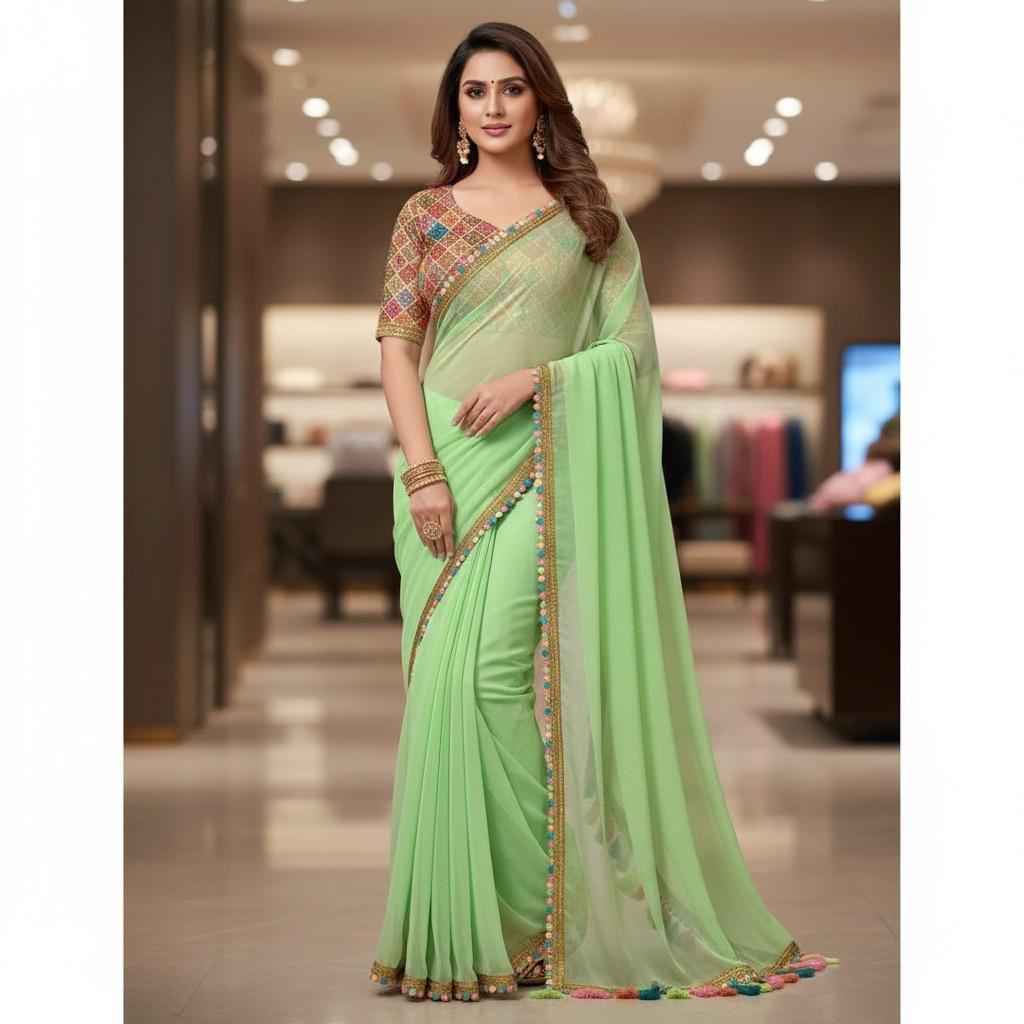 Karinaaz Peach Georgette Bridal Saree